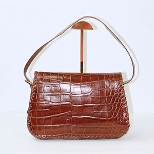 Chocolate Faux Crocodile Handbag